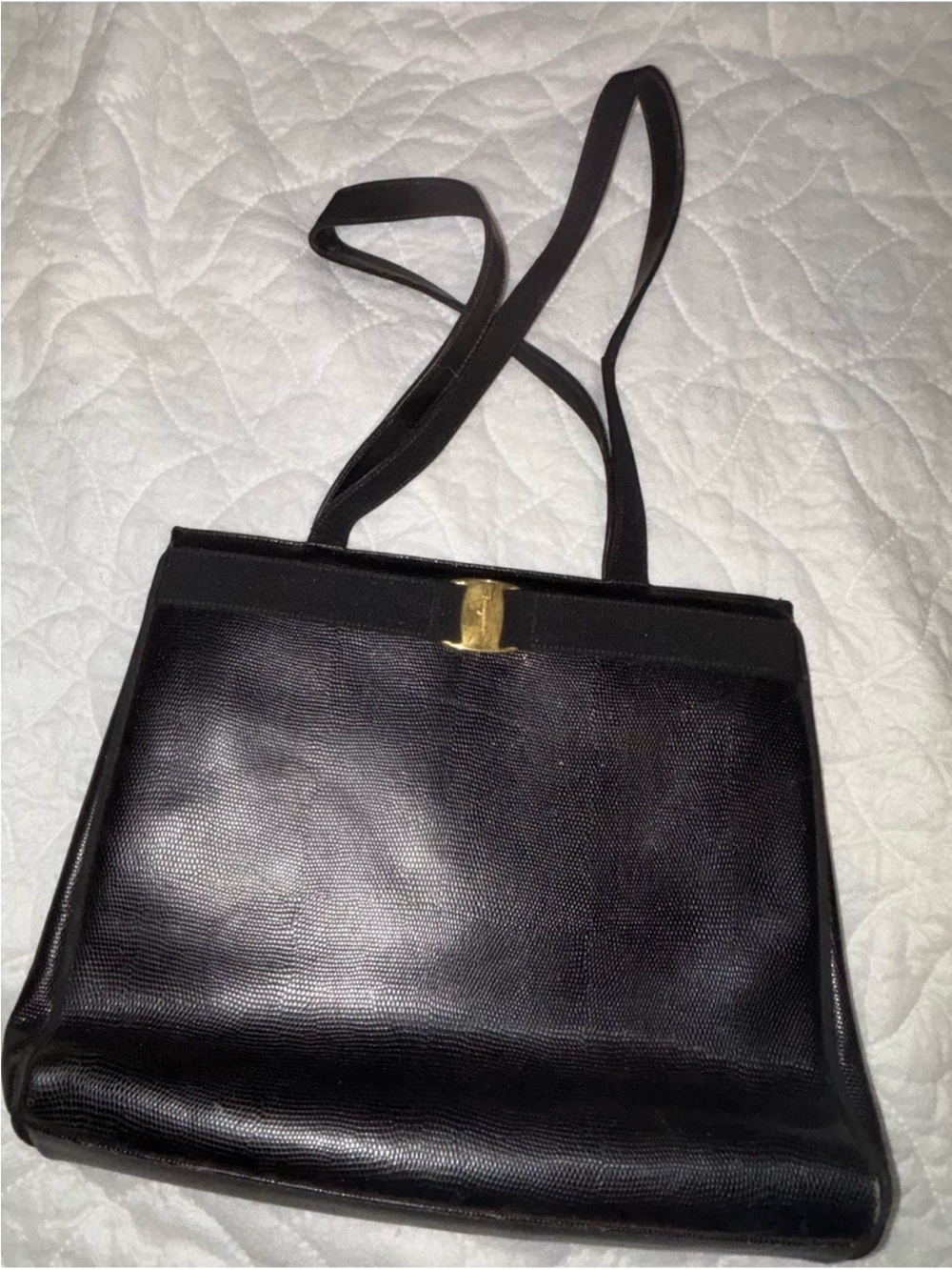 Salvatore Ferragamo Black Lizard-Embossed Tote Shoulder Bag - Imperfect👀 - Picture 16 of 16